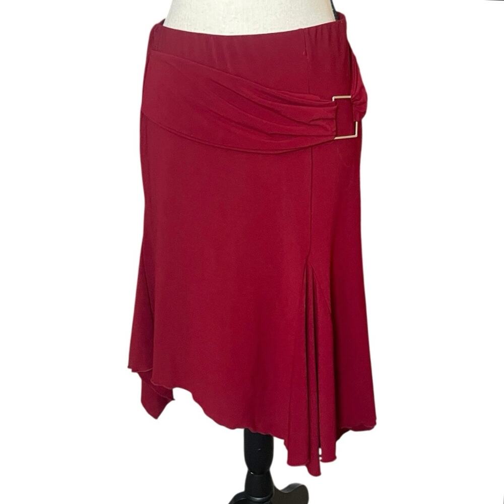 VTG Y2K Red Asymmetric Handkerchief Hem Midi Skirt Large Draped Buckle Fairycore